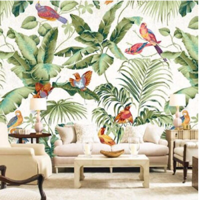 

3D stereo tropical garden flower bird painting style wallpaper bedroom TV background personality wallpaper mural