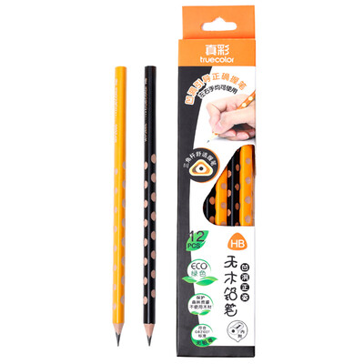 

TRUECOLOR HB triangle no wood hole pencil sketch drawing student hole pencil child correction grip send pencil sharpener 12 box WP2666