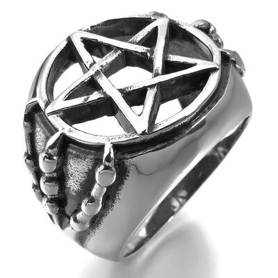 

Hpolw Men's Stainless Steel Ring Silver Pentagram Pentacle Star Openwork Dragon Claw Vintage
