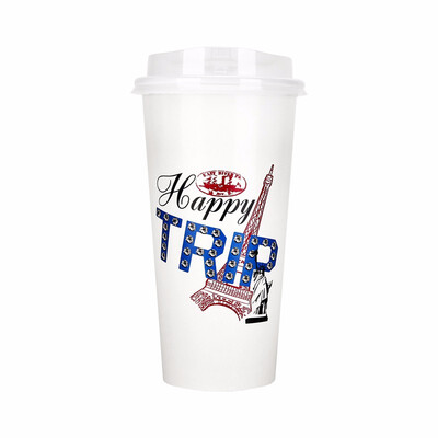 

OTOR 465ml560ml Paper Cup Disposable Tableware For Summer Icy Beverages Cold&Hot Tea Milk Coffee Happy Trip 1000pcs
