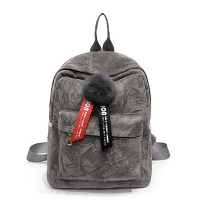 

2018 New Korean Version of Womens Backpack Imitation Deer Skin Bag Hair Ball Pendant Sanding Backpack Lady Leisure Student Bag