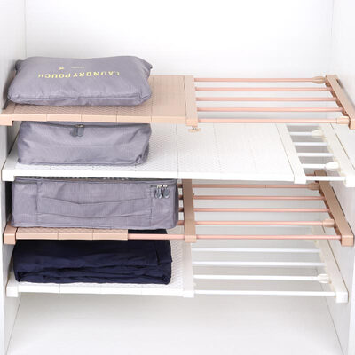 

Youjialiangpin four generations of retractable 38-55cm layered partition racks wardrobe kitchen multi-purpose storage rack nail-free models 42CM wide home coffee with partitions