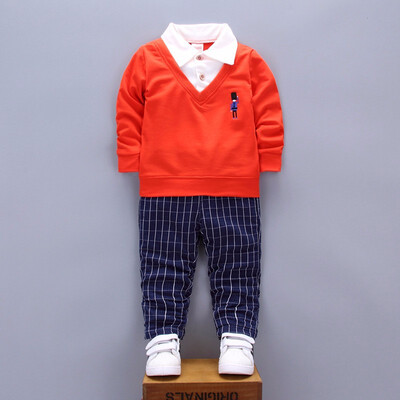 

Fashion Spring Autumn Children Boy Girl Shirt Collar Clothing Baby T-shirt Pants 2 PcsSets England Style Clothes Tracksuit