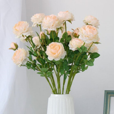 

5pcs 3Heads Artificial Flowers Peony Bouquet Silk Flowers Bridal Bouquet Fall Vivid Fake Rose for Wedding Home Party Decor