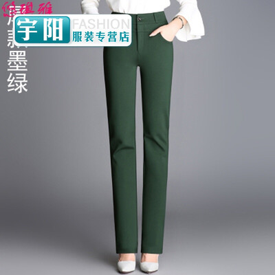 

2018 spring&autumn new waist elastic small straight pants pants middle-aged straight pants large size casual trousers spring