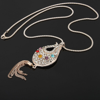 

One Crystal Rhinestone Hollow Waterdrop Sweater Tassel Trendy Chain Bib Necklace