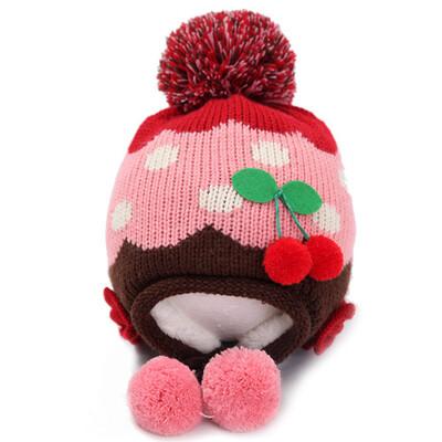 

Buebos Ninos 2015 New Autumn Winter Warm Baby Kid Hat Strawberry Ear Protect Patten Toddler Beanie Cap Soft Crochet Knit Villus Wool Cap