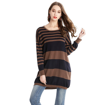 

PREISEI New Womens Clothing Slim Sexy Loose Striped Round Collar Long-sleeve Knitted Sweater Dress