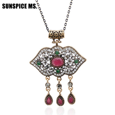 

Gorgeous Brand Turkish Design Flower Necklaces Thin Chain Red Resin Acrylic Pendants Vintage Party India Women Wedding Jewelry