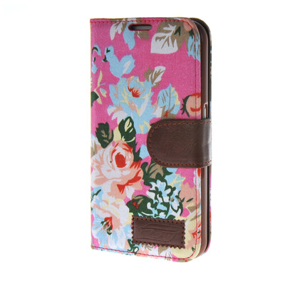 

MOONCASE Flower pattern tannins Leather Side Flip Wallet Card Holder Stand Pouch ЧЕХОЛ ДЛЯ Samsung Galaxy S6 Pink