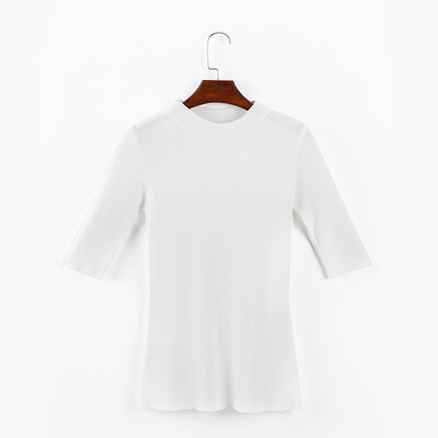

Canvaus New Women Solid Color Slim Comfortable Half-high Collar Pullovers Half-sleeved Knitted Bottoming Sweaters
