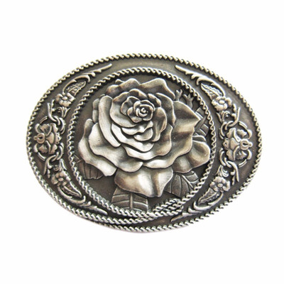 

New Vintage Silver Plated Western Rose Oval Belt Buckle Gurtelschnalle Boucle de ceinture
