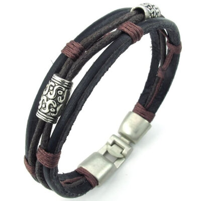 

Hpolw Mens Womens Leather Rope Bracelet, Tribal Braided Cuff Bangle, Brown Black Silver