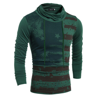 

New Foreign Trade Mens Fashion Repair Height Collar T-Shirt Personalized Printing Long Sleeve Hedding T Shirt