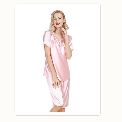 

Womens Pajamas Silk Pajamas Short Sleeve Pants Set Sexy Pajamas Large Size Home Wear
