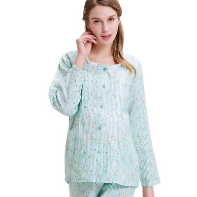 

Pregnancy time gauze month clothing pregnant women pajamas nursing milk feeding maternity dress Y861506 color XL