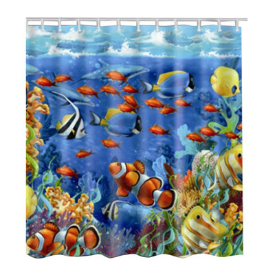 

UpperX Fabric Waterproof Bathroom Shower Curtain Panel Sheer Decor With Hooks Set Colored seabed fish