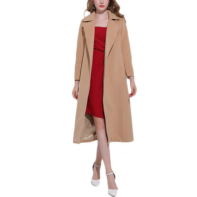

2018 Elengant Womens Spring New Lacing Waist Double-faced Cashmere Coat Female Woolen Coat Women