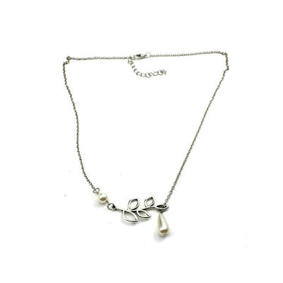 

Fashion Women Girl Branch Leaf Pearl Pendant Silver Plated Neck Chain Clavicle Necklace