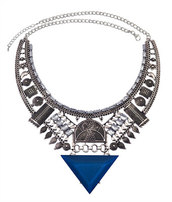 

Idealway Silver Alloy Crystal Chunky Necklace Black Blue Triangle Gemstone Choker Females Necklace