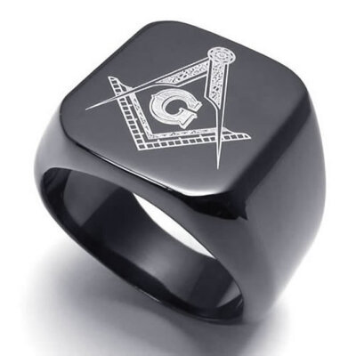 

Hpolw Freemason Masonic Mens Ring, 316L Stainless Steel Band, Color Black