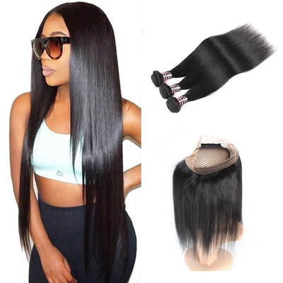 

Ishow 7A 360 Lace Frontal Closure With 3 Bundles Brazilian Straight Hair Weave Bundles Closure Pre Plucked With Baby Hair