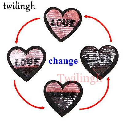 

twilingh 1pc Red Lip&Love Letter Reversible Change Color Sequins Patches DIY