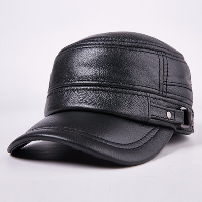 

Mens Genuine Leather Flat Male Baseball Cap Adult Hip Hop Hats Male Outdoor Warm Ear Protection Peaked Students Cap B-7191