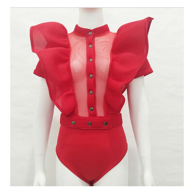 

2018 Top Quality Women Jumpsuit Gauze One Piece Bodysuits Ruffles Brand Rompers Women Jumpsuit Shorts FD6006