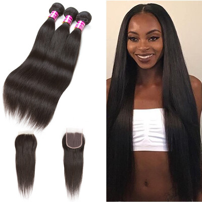 

Glary Peruvian 8A Virgin Hair Silky Straight Human Hair with Closure 100 Unprocessed Hair Weave Extension 3 Bundles with Closure
