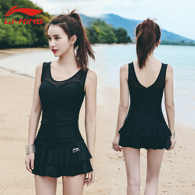 

Li Ning LI-NING Swimsuit Womens Siamese Skirt Conservative Boxer Gathering Covered Belly Swimsuit LSLL304-2 Black XXL
