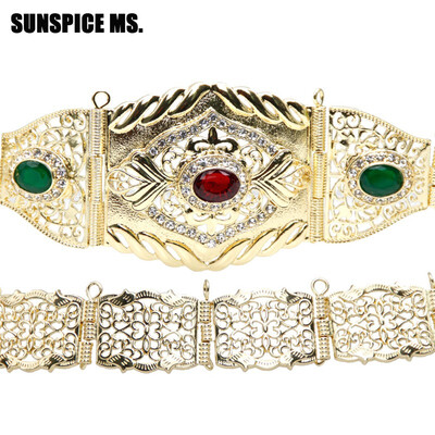 

SUNSPICE MS Bohemia Women Ethnic Wedding Body Jewelry Waist Chain Belt Waistband Gold Color Adjust Length Turkish Flower Bijoux