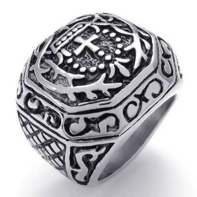 

Hpolw Heavy Wide Large Stainless Steel Vintage Cross Biker Mens Ring Black Silver