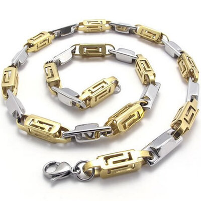 

Hplow Brand New fashion Jewelry Stainless Steel Classic Men's lobster clasp Silver 21.65inch Gold Tone Chain Link Hollow Necklac