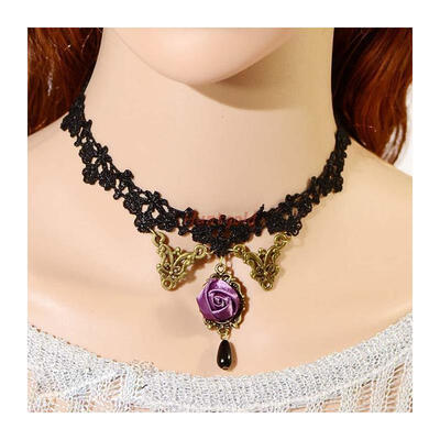 

Романтический Фиолетовый Рубин Сексуальная Черное кружево украшения ожерелье для вашего любовника женщин цепи Chocker Ювелирные изделия