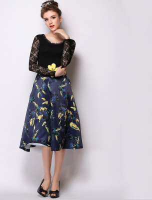 

Lovaru ™2015 summer new big fashion print new temperament flowers tutu skirts high quality women skirt