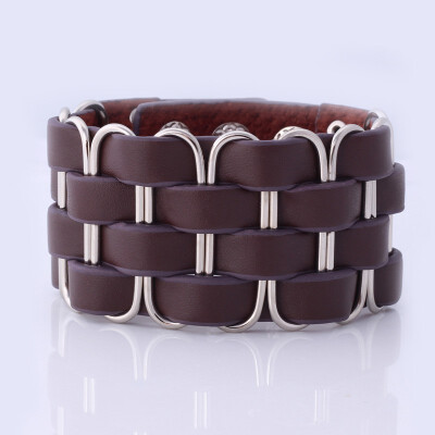 

Genuine Leather Bracelet With Platinum Plated Metal Women/Men Jewelry New Trendy 2 colors 3.8cm Wide Leather Bracelets