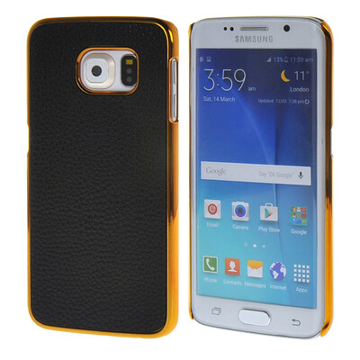 

MOONCASE Litchi Skin Gold Chrome Hard Back Case Cover for Samsung Galaxy S6 Edge Black