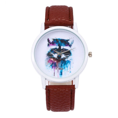 

Zhoulianfa Brand Women Quartz Watch Fashion Raccoon Print Leather Band Analog Wristwatch Ladies Casual Dress Watches relogio