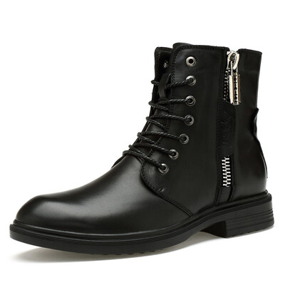 

Men Motorcycle Boots 2018 Autumn Designer Zip Casual Boot Male Winter Boots Fur Warm Snow Shoes High Top Genuine Leather