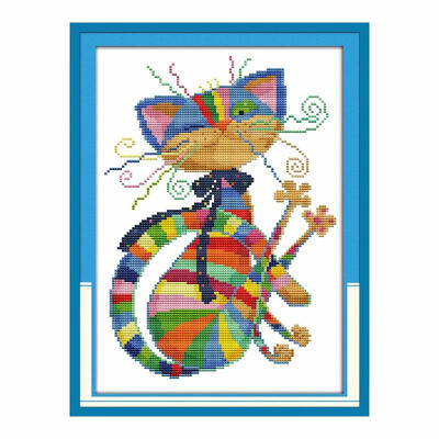 

Decdeal 98 13 inches DIY Colorful Cat Pattern Cross Stitch Kit with Blank 14CT Canvas Cloth & Cotton Thread Embroidery Cross St