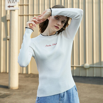 

PASS Tide brand 2018 new autumn simple letter set head hair sweater female Slim was thin knit pullover jacket tide 68303PA23011 beige white