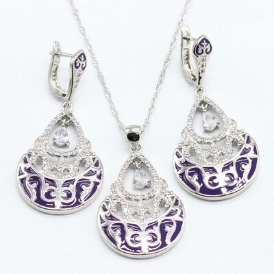 

6 Colors Semi-precious 925 Silver Jewelry Sets For Women Earrings Necklace Pendant 2018 New Arrival