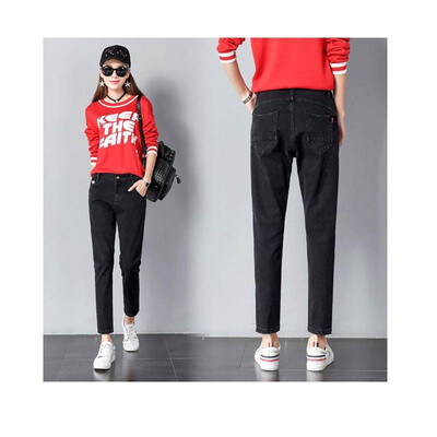 

Autumn&winter models womens jeans high waist stretch large size nine pants versatile stitching feet harem pants loose Europea