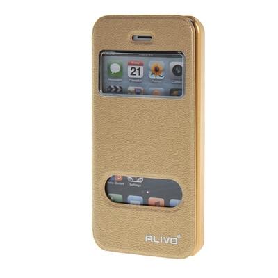 

MOONCASE iPhone 5G / 5S чехол для View Slim Leather Flip Pouch Bracket Back Cover Gold
