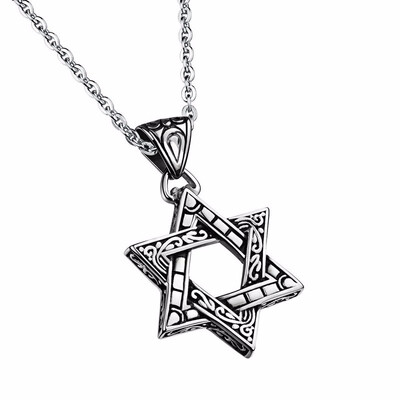 

Yoursfs Fashion silver retro titanium steel hip hop trend people stage wild five-pointed star David star feather necklace pendant