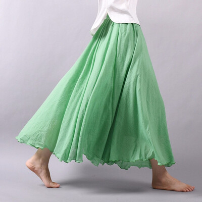 

Linen Cotton Long Pleated Skirts Women Elastic Waist Maxi Skirts Beach Party Vintage Summer Skirts Faldas Saia