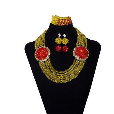 

Fashion Nigerian Wedding Beads Orange Jewelry Set Traditional African Wedding Bridal Statement Necklace Set Ethiopian Jewelry Set