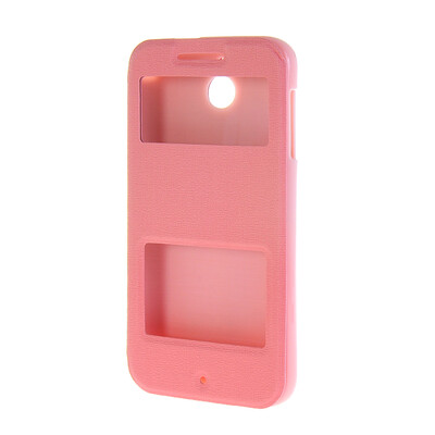 

MOONCASE Side Flip Hard board Slim Leather Bracket Window Case Cover for HTC Desire 510 Pink