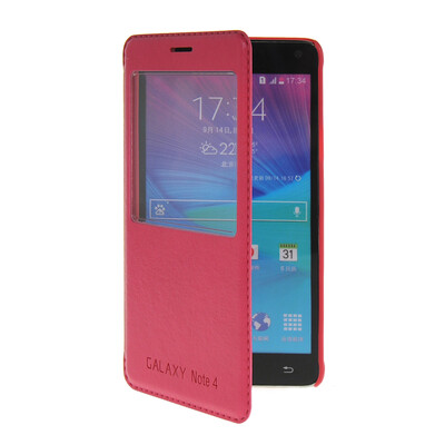 

MOONCASE Окно просмотра Кожа Флип сторона Чехол Подставка чехол для Samsung Galaxy Note 4 N9100 Ярко-розовый